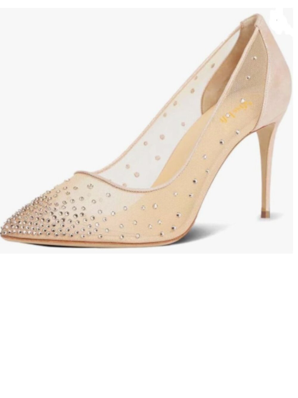 miss left Nude Pointy Toe Stiletto Heel High Heeled Slip On Rhinestones Pumps